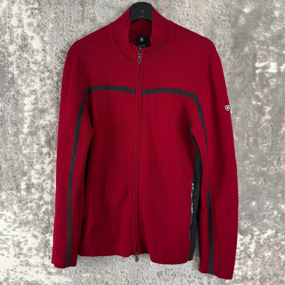 Victorinox Size M Merino Wool Full Zip Mock Neck Sweater Red Long Sleeve Women